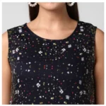 Generic Women's Rayon Floral Sleeveless Calf-length Dress (Black) - Image 2