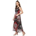 Generic Women's Polyester Printed Sleeveless Dress (Red - Black) - Image 3