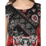 Generic Women's Polyester Printed Sleeveless Dress (Red - Black) - Image 2