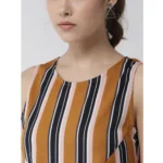 Generic Women's Polyester Striped Sleeveless Below Knee Dress (Mustard) - Image 2