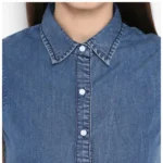 Generic Women's Denim Solid Sleeveless Above Knee Dress (Blue) - Image 2