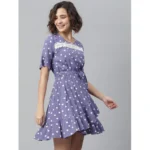 Generic Women's Polyester Polka Bell Sleeve Above Knee Dress (Lavender) - Image 3