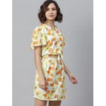 Generic Women's Polyester Printed Flutter Above Knee Dress (Orange - Yellow) - Image 3