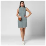 Generic Women's Polyester Striped Sleeveless Above Knee Dress (Green) - Image 5