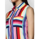 Generic Women's Polyester Striped Sleeveless Calf-length Dress (Multicolor) - Image 2