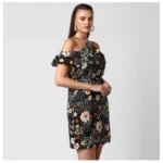 Generic Women's Polyester Floral Cold Shoulder Above Knee Dress (Black) - Image 4