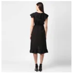 Generic Women's Polyester Ruffled Cap Sleeve Knee-Length Dress (Black) - Image 6