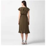 Generic Women's Polyester Ruffled Cap Sleeve Knee-Length Dress (Olive) - Image 6