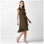 Generic Women's Polyester Ruffled Cap Sleeve Knee-Length Dress (Olive) - Image 3