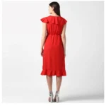Generic Women's Polyester Ruffled Cap Sleeve Knee-Length Dress (Red) - Image 6