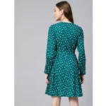 Generic Women's Polyester Polka Long Sleeves Above Knee Dress (Green - White) - Image 7