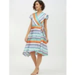 Generic Women's Satin Striped Short Sleeve Knee-Length Dress (Multicolor) - Image 3