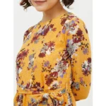 Generic Women's Polyester Floral Long Sleeves Calf-length Dress (Multicolor) - Image 2