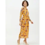 Generic Women's Polyester Floral Long Sleeves Calf-length Dress (Multicolor) - Image 4