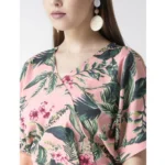 Generic Women's Polyester Floral Half Sleeve Jumpsuit (Pink) - Image 2