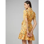 Generic Women's Polyester Floral Short Sleeve Above Knee Dress (Yellow) - Image 7