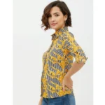 Generic Women's Polyester Printed Roll Up Sleeve Standard Length Shirt (Mustared) - Image 3