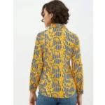 Generic Women's Polyester Printed Roll Up Sleeve Standard Length Shirt (Mustared) - Image 7