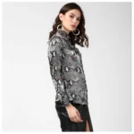 Generic Women's Satin Animal Print Long Sleeves Standard Length Shirt (Black - Grey) - Image 4
