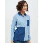 Generic Women's Denim Patch Work Long Sleeves Standard Length Shirt (Blue) - Image 4