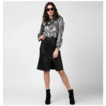 Generic Women's Satin Animal Print Long Sleeves Standard Length Shirt (Black - Grey) - Image 6