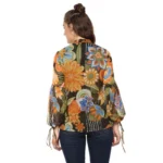 Generic Women's Polyester Floral Balloon Sleeve Top (Mustard - Olive) - Image 7