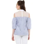 Generic Women's Cotton Striped Cold Shoulder Top (Blue) - Image 7