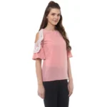 Generic Women's Polyester Lace Inserts Half Sleeve Top (Pink) - Image 4