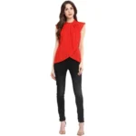 Generic Women's Cotton Lace Embellished Cap Sleeve Regular Top (Red) - Image 6