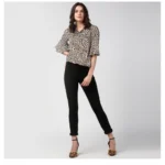 Generic Women's Polyester Animal Print Bell Sleeve Top (Orange - Black) - Image 6