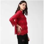 Maroon Cotton Top for Women - Angle 4