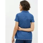 Generic Women's Denim Peplum Short Sleeve Top (Blue) - Image 4
