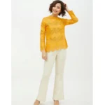 Generic Women's Cotton Lace Inserts Long Sleeves Top (Yellow) - Image 6