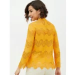 Generic Women's Cotton Lace Inserts Long Sleeves Top (Yellow) - Image 7