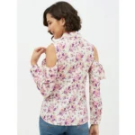 Generic Women's Polyester Floral Cold Shoulder Standard Length Shirt (White) - Image 4