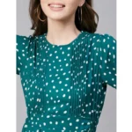 Generic Women's Polyester Polka Long Sleeves Above Knee Dress (Green - White) - Image 2