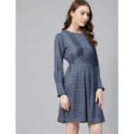 Generic Women's Polyester Polka Long Sleeves Above Knee Dress (Grey - Coral) - Image 3