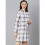 Generic Women's Cotton Checkered Long Sleeves Above Knee Dress (Grey) - Image 3