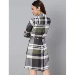 Generic Women's Cotton Checkered Long Sleeves Above Knee Dress (Olive - White) - Image 7