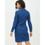 Generic Women's Denim Solid Long Sleeves Above Knee Dress (Blue) - Image 7
