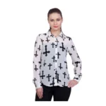 Generic Women's Polyester Printed Long Sleeves Standard Length Shirt (White) - Image 4