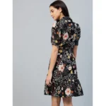 Generic Women's Polyester Floral Short Sleeve Above Knee Dress (Black) - Image 2