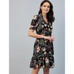 Generic Women's Polyester Floral Short Sleeve Above Knee Dress (Black) - Image 3