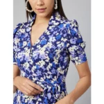 Generic Women's Polyester Floral Short Sleeve Above Knee Dress (Blue - Purple) - Image 2