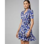 Generic Women's Polyester Floral Short Sleeve Above Knee Dress (Blue - Purple) - Image 4