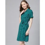 Generic Women's Polyester Polka Short Sleeve Above Knee Dress (Blue - White) - Image 4