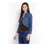 Generic Women's Denim Solid 3-4th Sleeves Shrug (Blue) - Image 3