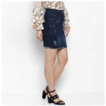 Generic Women's Denim Distressed Buttoned Skirt (Blue) - Image 4
