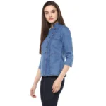Generic Women's Denim Solid 3-4th Sleeves Regular Top (Blue) - Image 3