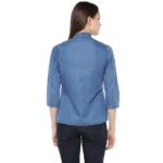 Generic Women's Denim Solid 3-4th Sleeves Regular Top (Blue) - Image 7